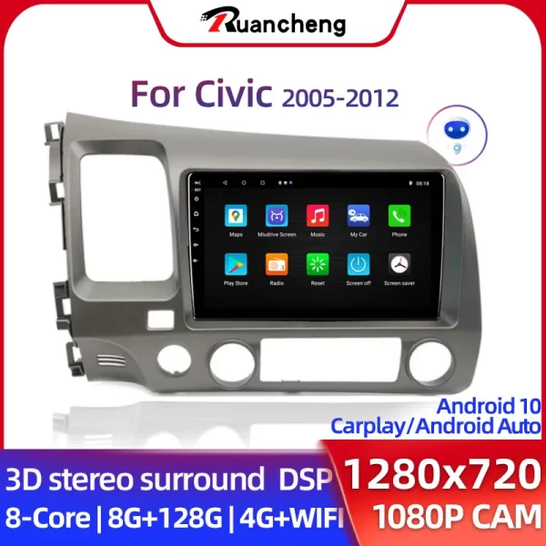 Multimídia Android Ruancheng – Honda Civic 2007-2011